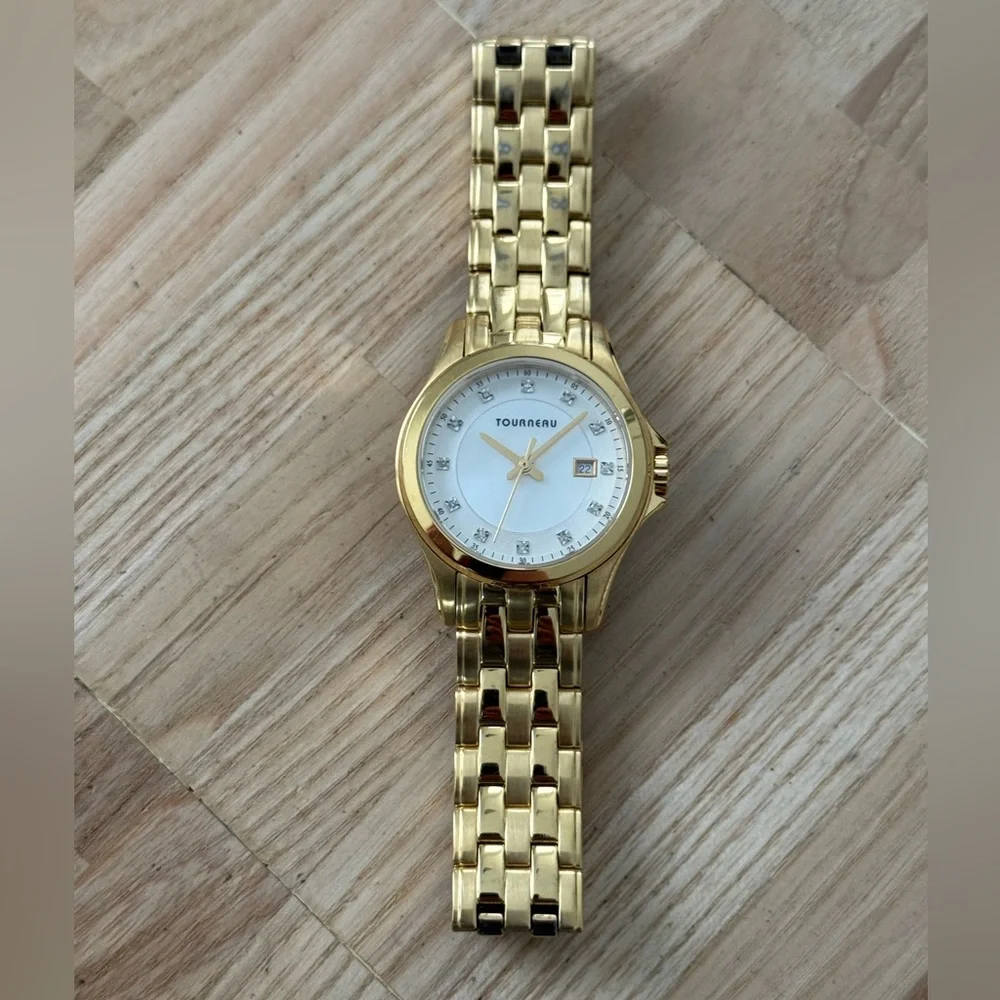 Tourneau Diamond Luxury Ladies Watch White Dial Gold-Tone Bracelet Diamonds
